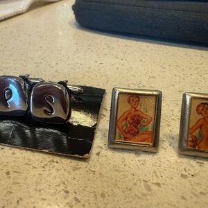 Paul Smith Cufflinks 2 pairs. Simple P & S and Sexy lady reveal Hologram